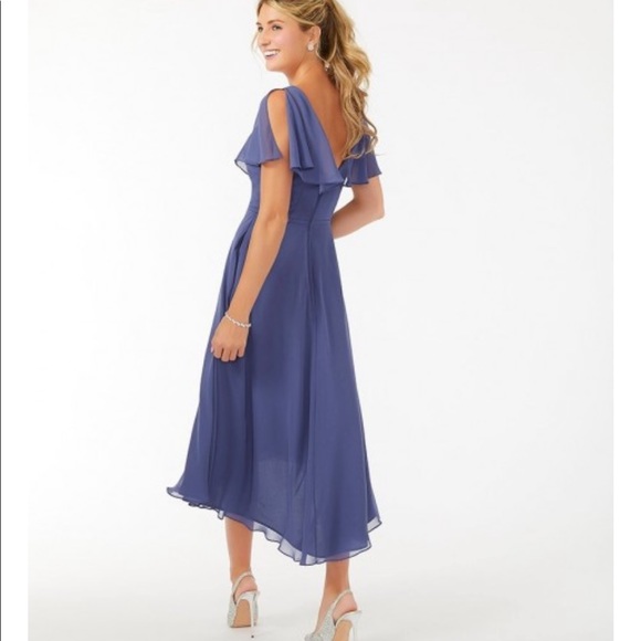 Mori Lee bridesmaid dress. Midi Flutter Sleeve Chiffon Dress - STYLE #21704 - Picture 4 of 16